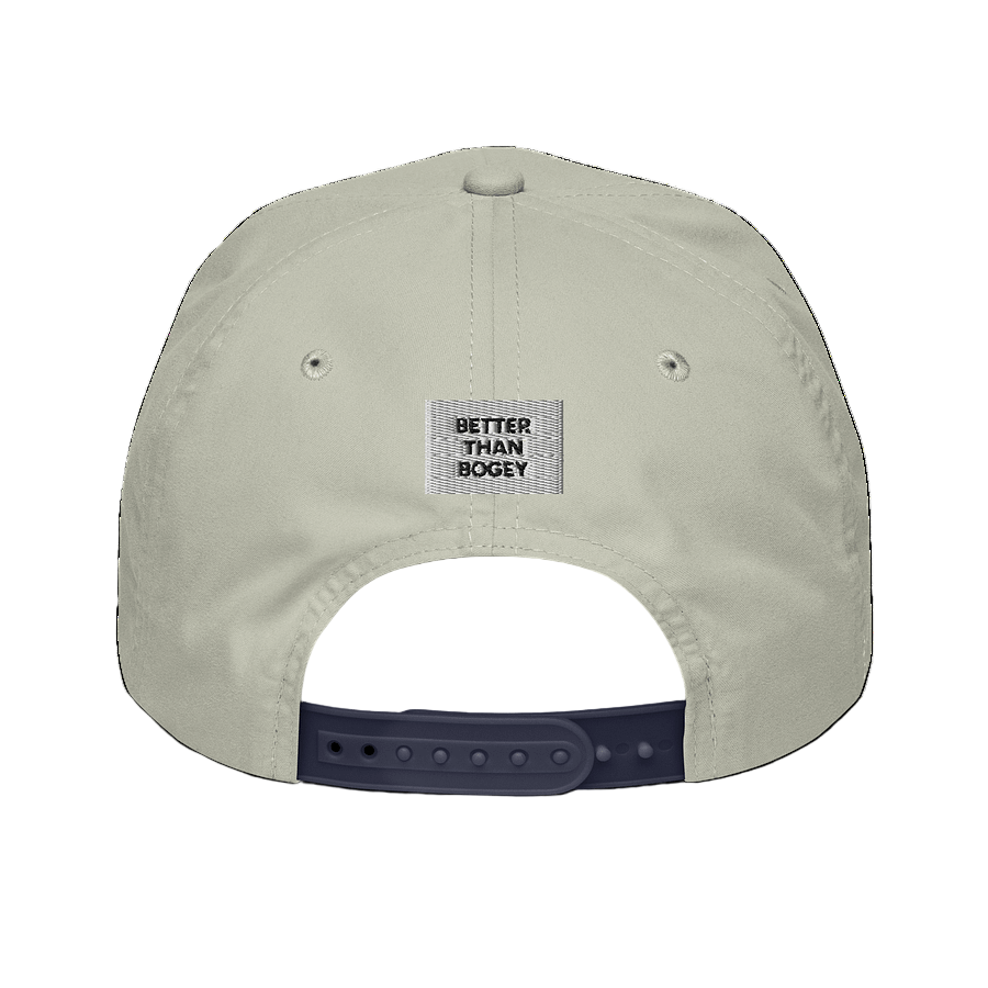 Beige cap with &#39;Better Than Bogey&#39; logo on the back against a white background