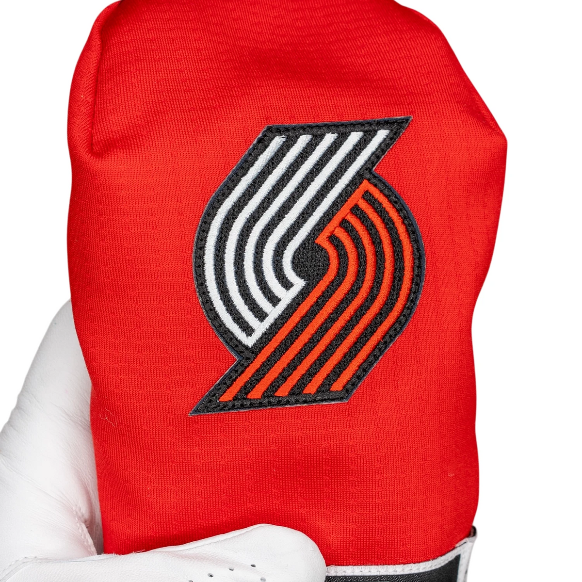 Portland Basketball Golf Wood & Hybrid Headcover Upcycled embroidered logo patch close up detail