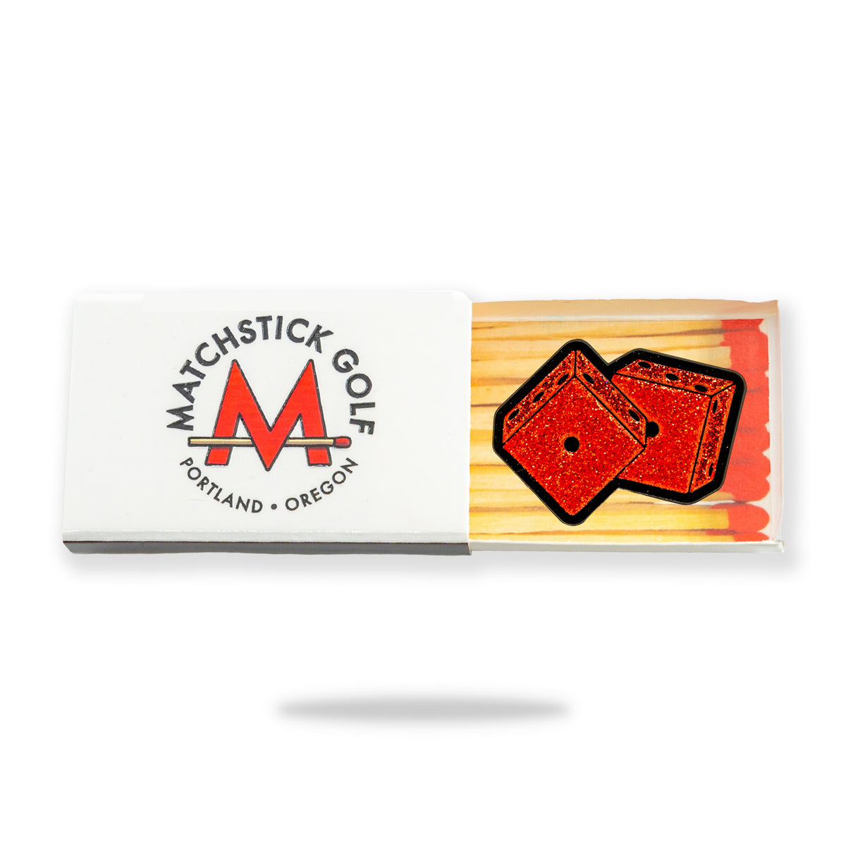 red dice golf ball marker matchbox packaging