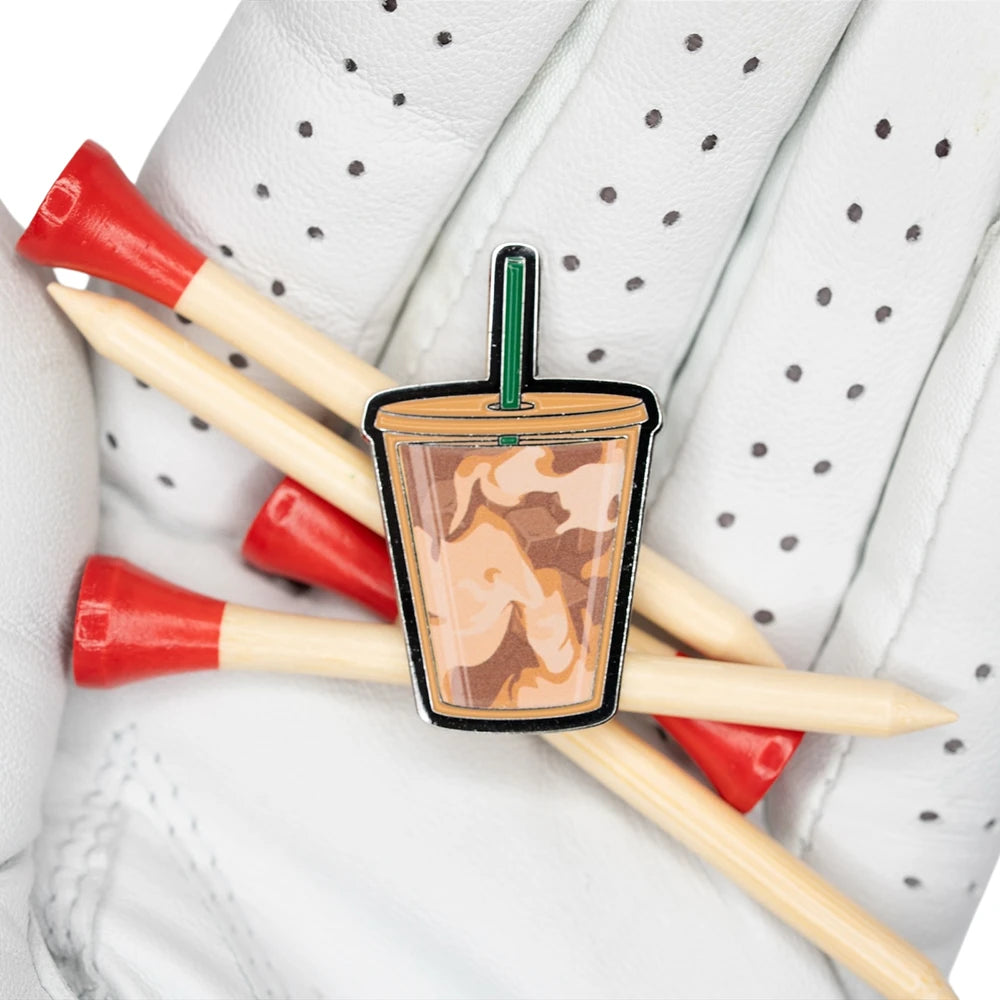 iced coffee golf ball marker glove golf tees
