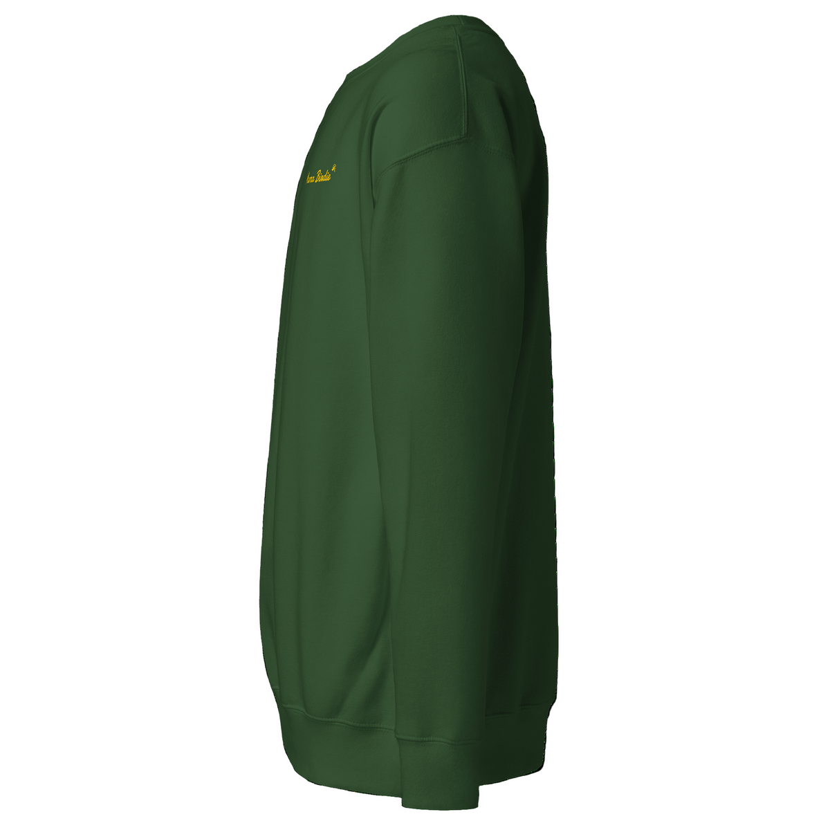 Green sweatshirt with a logo on the chest against a white background