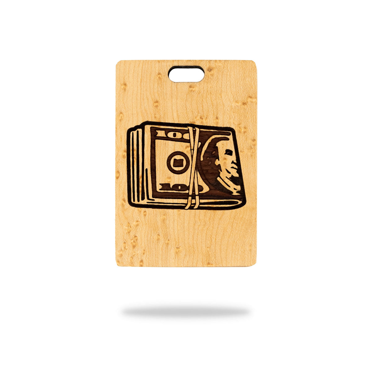 birds eye maple golf bag tag cash stack 