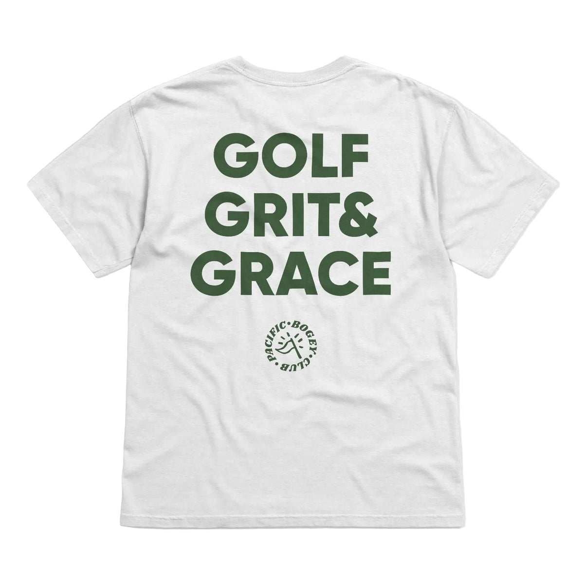 White t-shirt with &#39;GOLF GRIT &amp; GRACE&#39; text on a white background