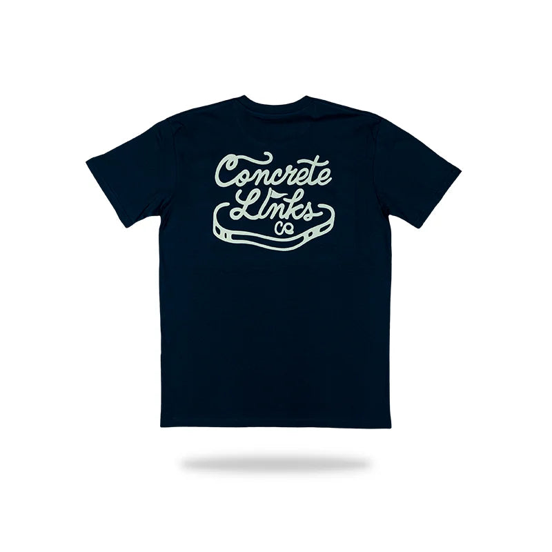 concrete links logo tee shirt navy blue back