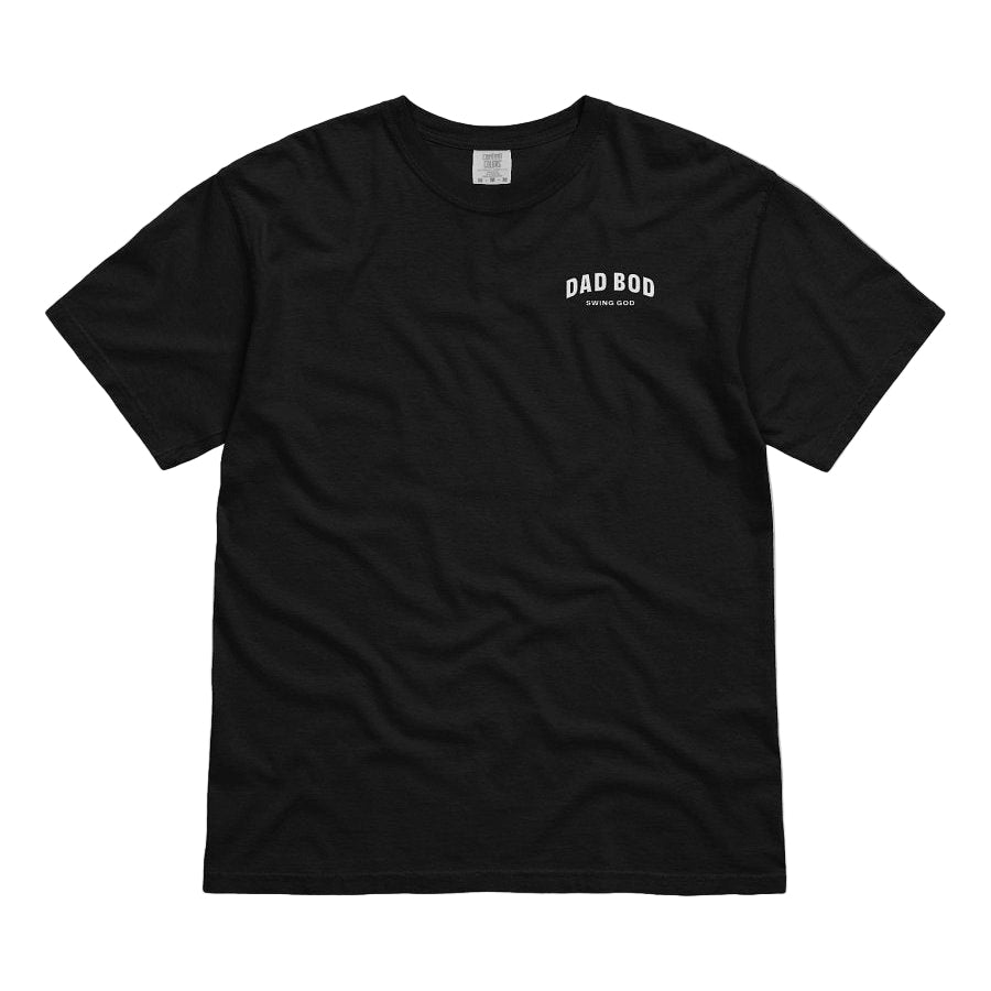 Black t-shirt with &#39;Bad Bod&#39; text on a white background
