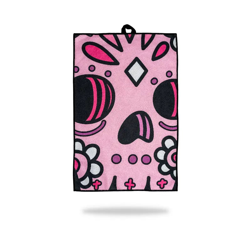 Pink Sugar Skull Golf Towel dana front calavera