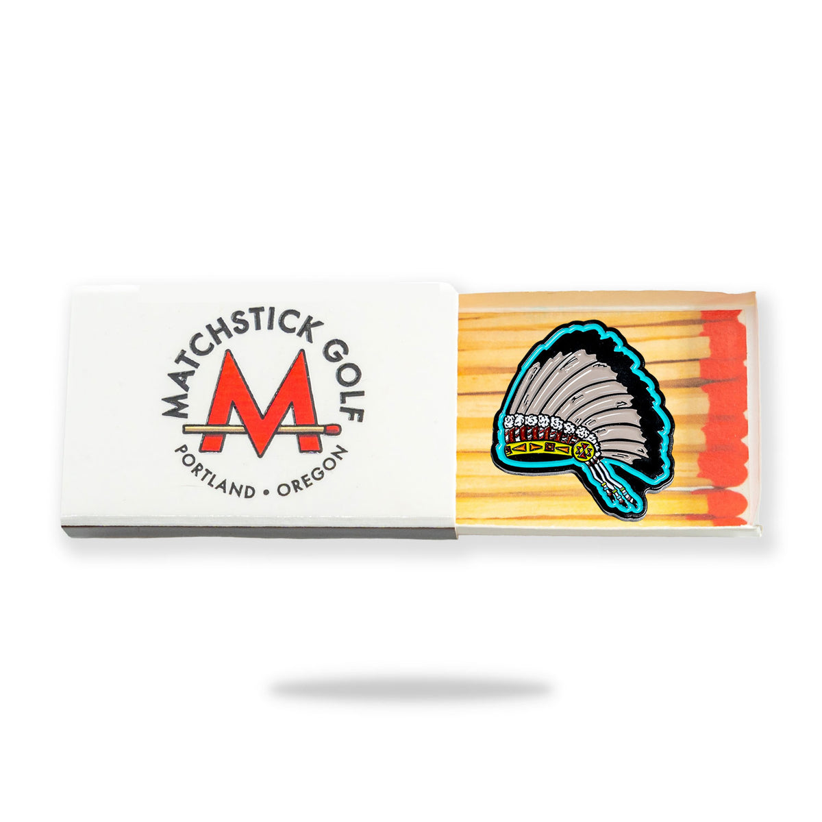 native american indian headdress golf ball marker matchbox packaging