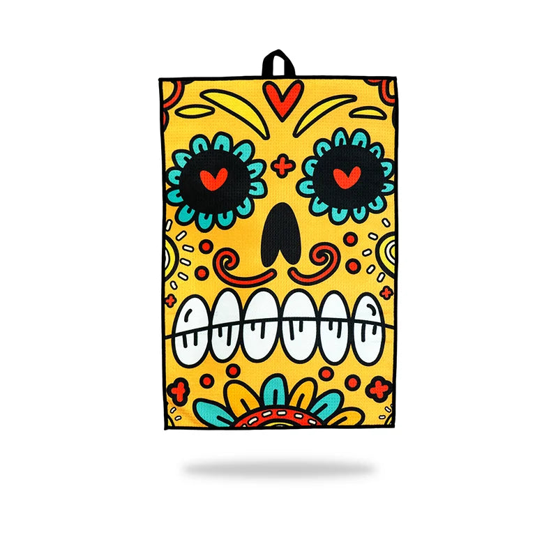 lanza sugar skull golf towel dia de los muertos calavera yellow front