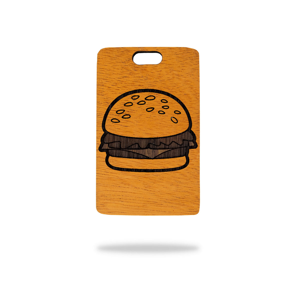 mahogany wood golf bag tag laser engraving cheeseburger