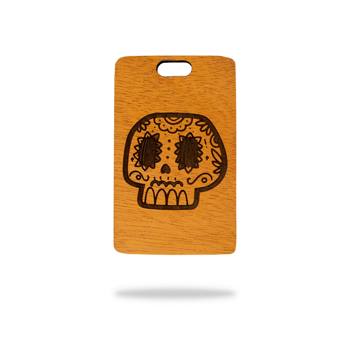 mahogany wood golf bag tag laser engraving mexican sugar skull calavera