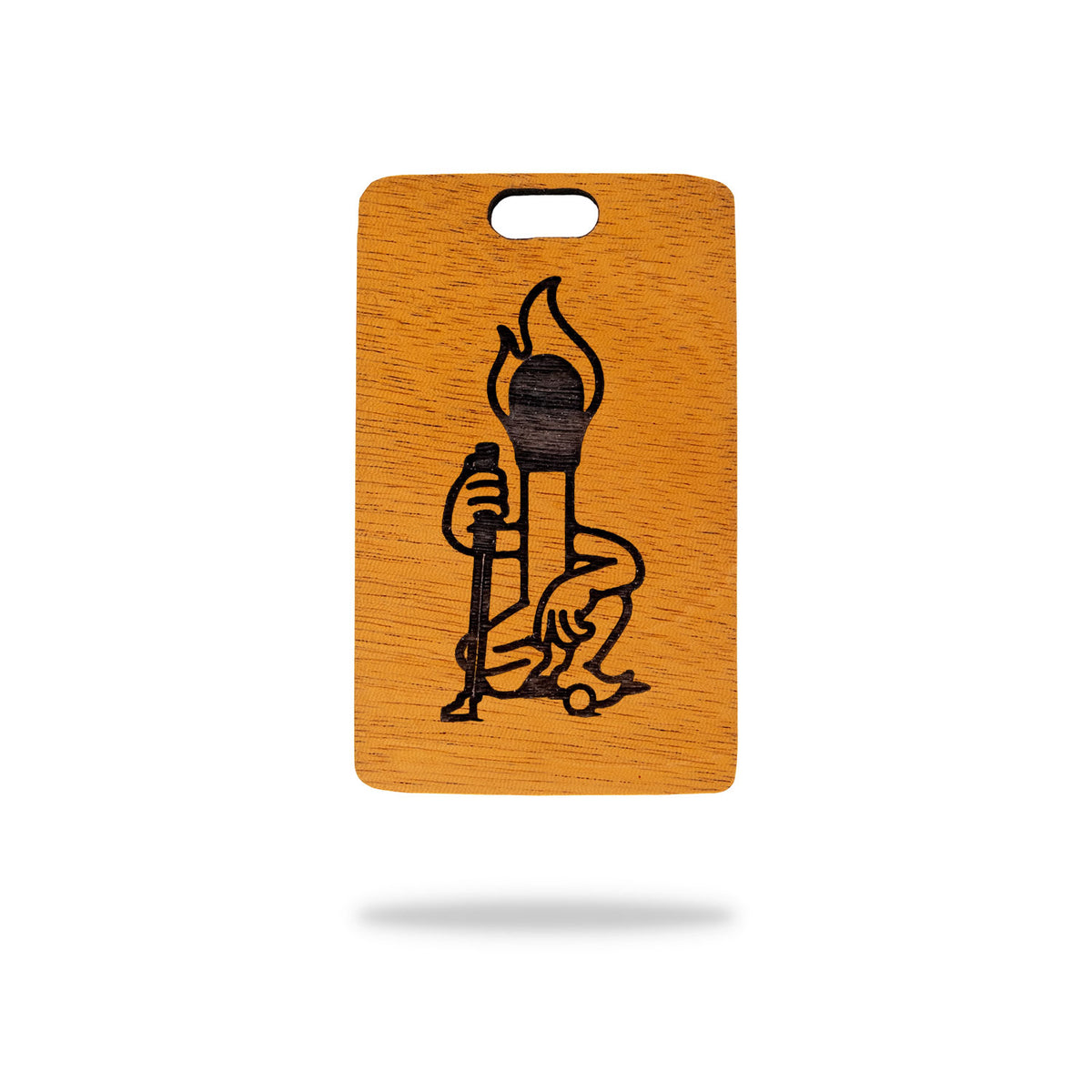 mahogany wood golf bag tag laser engraving woody matchstick man logo