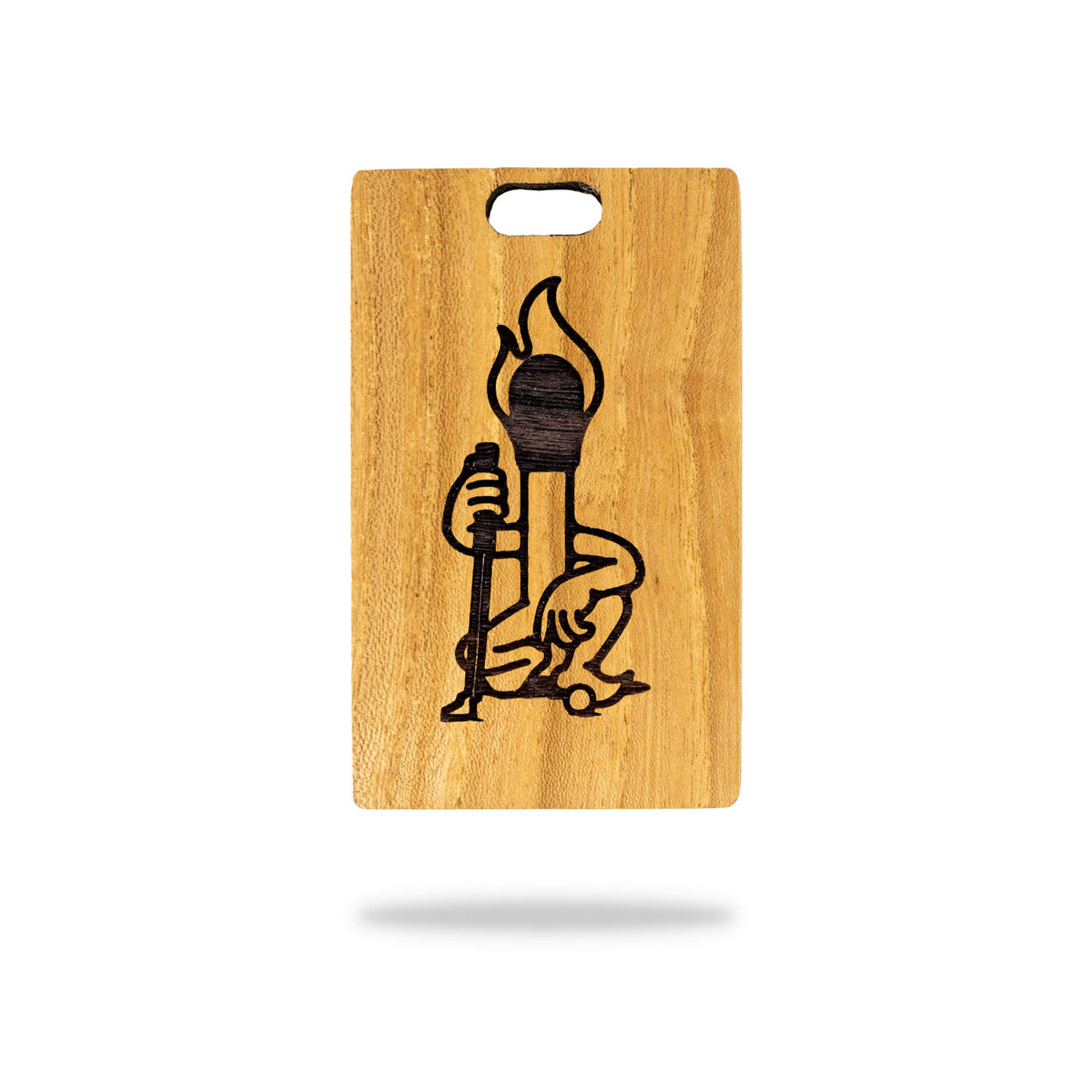 oregon red elm wood golf bag tag laser engraving woody matchstick man logo