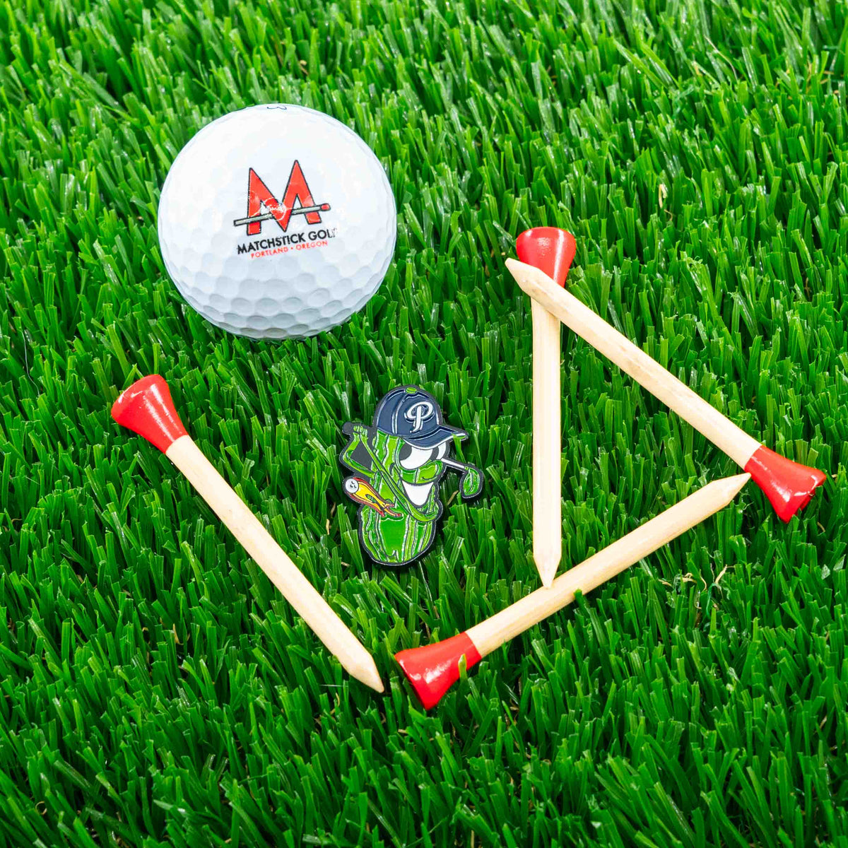 portland pickles golf ball marker dillon t pickle golf tees grass ball