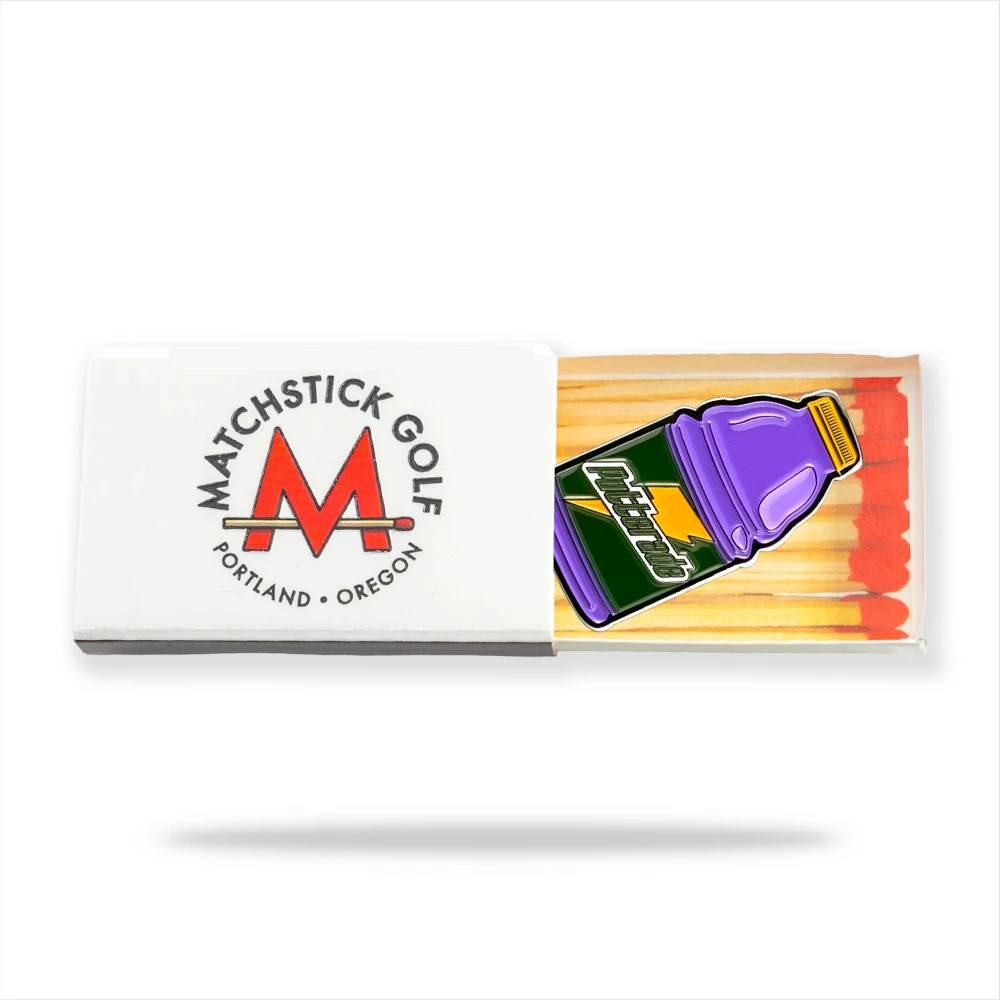purple putterade gatorade golf ball marker matchbox packaging