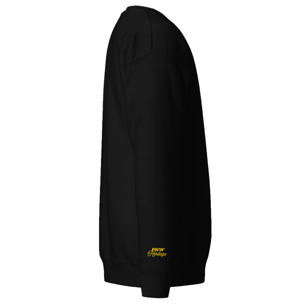 Black hoodie with yellow logo on a black background