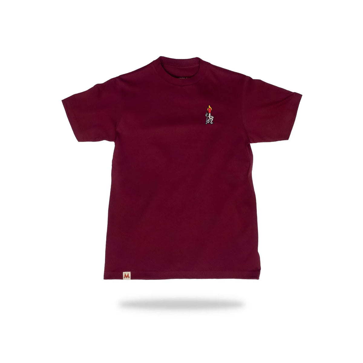 woody matchstick golf embroidered tee shirt burgundy