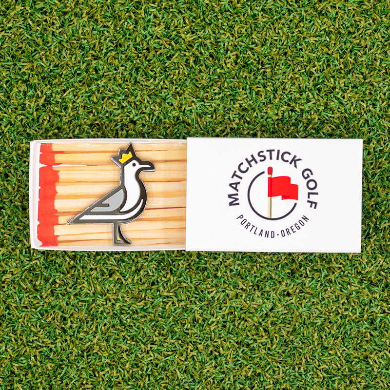 king seve the seagull manzanita links golf ball marker matchbox packaging