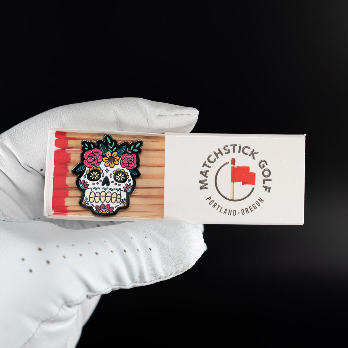 sugar skull golf ball marker calavera roberta glove matchbox packaging black