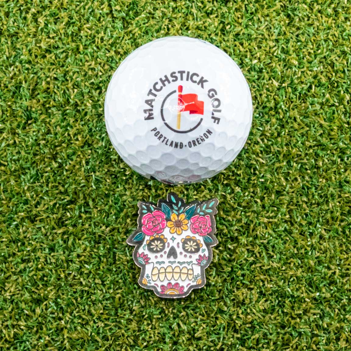 sugar skull golf ball marker calavera roberta grass ball