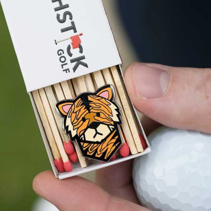 wood tiger golf ball marker inside custom match box